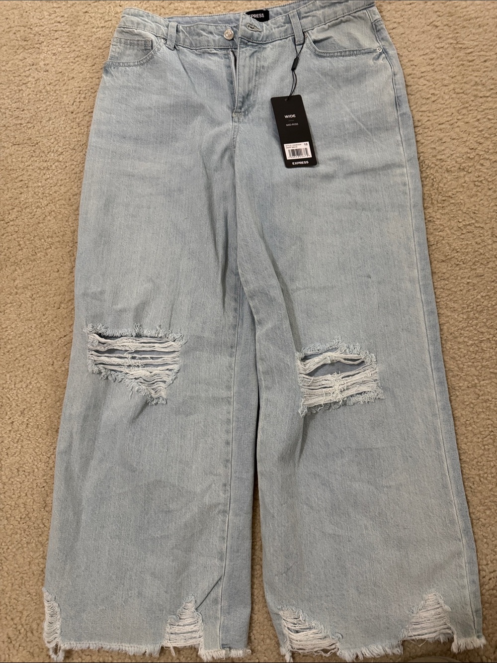 Express Light Blue Wide Leg Distressed Jeans